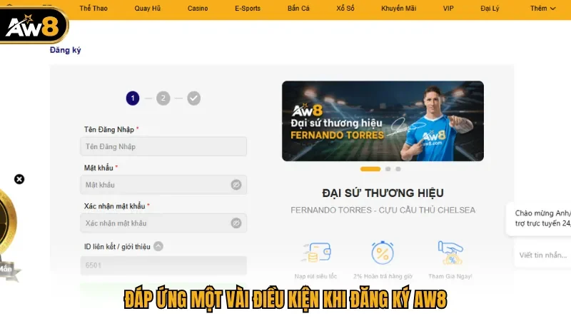 Đáp ứng một vài điều kiện khi đăng ký AW8